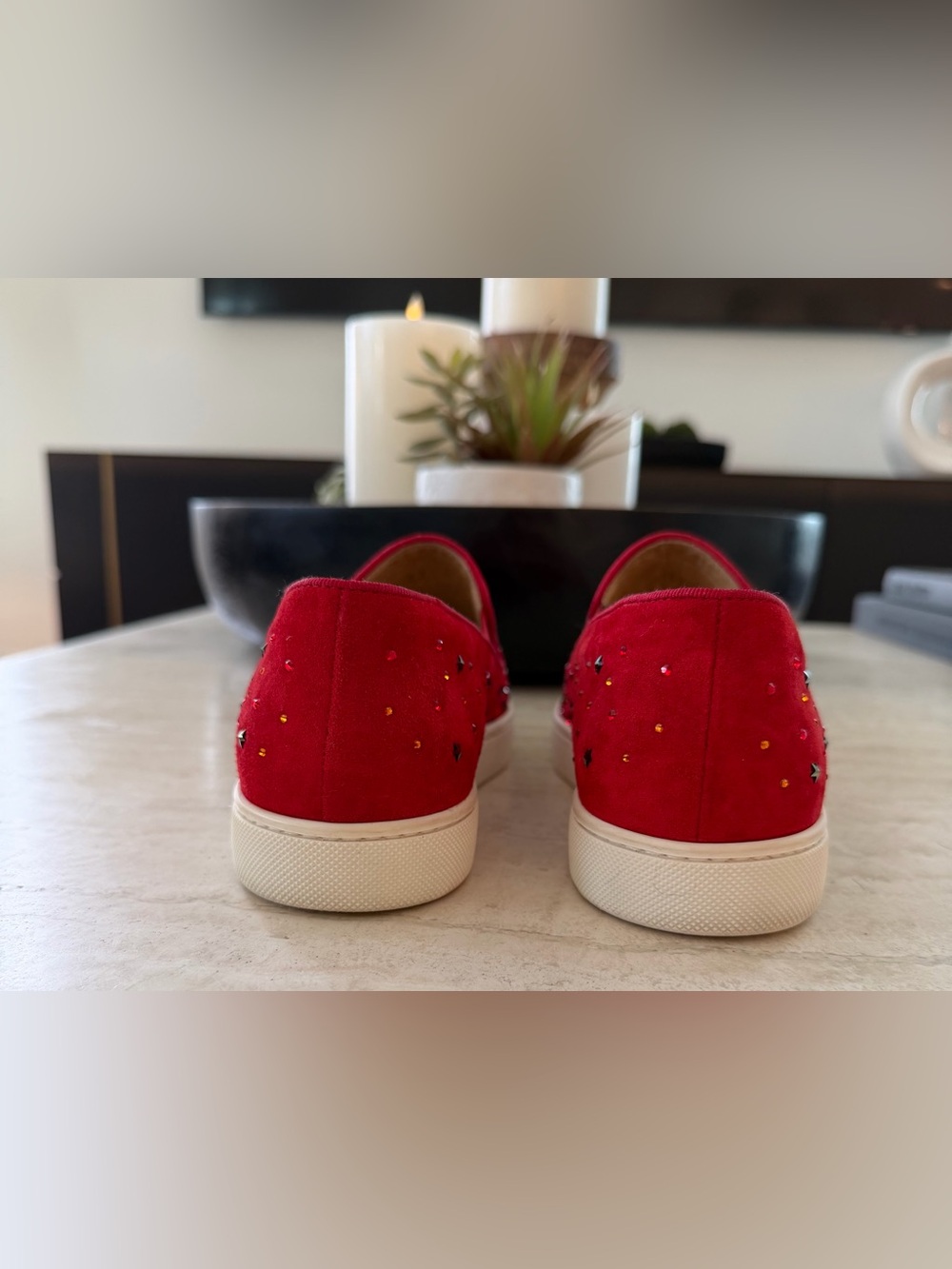 CHRISTIAN LOUBOUTIN
Red Suede Crystal Star Embellished Dolcita Boat Sneakers S7 - Picture 5 of 6